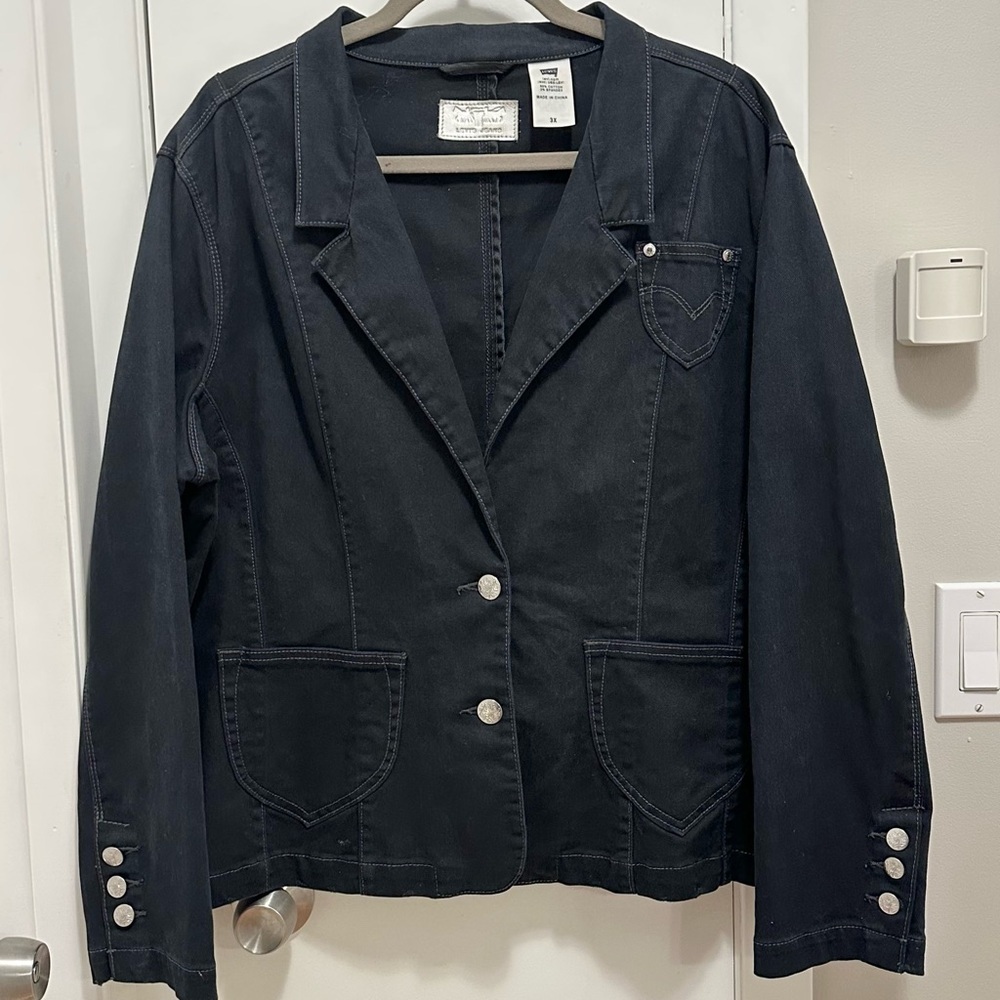 Vtg 2005 Levi's Silver Label Black Denim Button Blazer Jean Jacket 3X Womens Y2K